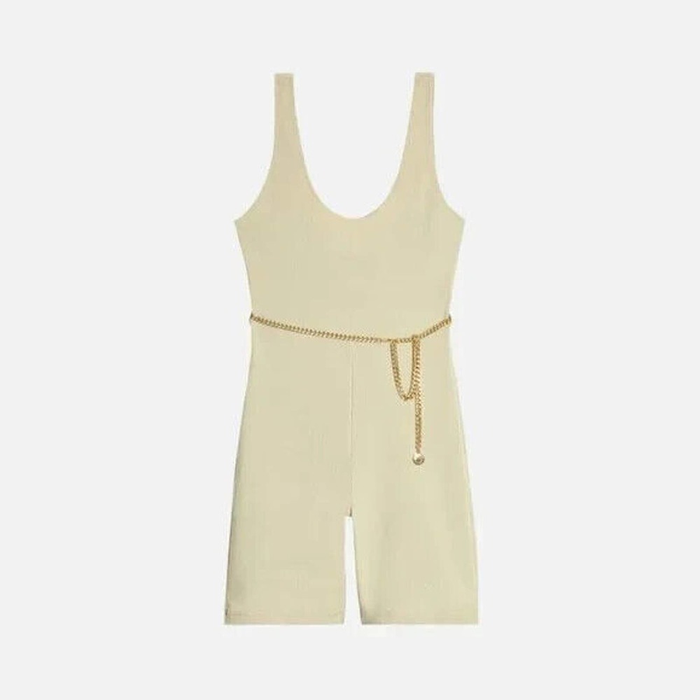 Weworewhat Scoop Bodysuit Size Medium Khaki Gold Chain Retail $108